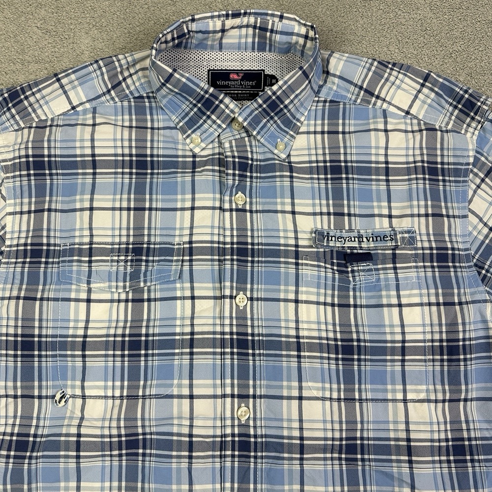 Vineyard Vines Performance Harbor Shirt Men M Blue Plaid Vented Fishing Outdoor